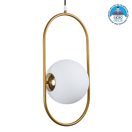 GLOBOSTAR® HAMBURG 00592 Μοντέρνο Κρεμαστό Φωτιστικό Οροφής με Ντουί 1 x E14 AC 220-240V IP20 - Χρυσό & Λευκό - Μ25 x Π20 x Υ50cm