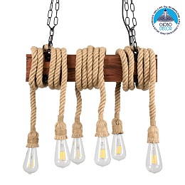 GLOBOSTAR® VIKING 00606 Vintage Κρεμαστό Φωτιστικό Οροφής με Ντουί 6 x E27 AC 220-240V IP20 - Καφέ & Μπεζ - Μ53 x Π11 x Υ220cm