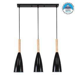 GLOBOSTAR® DILLON 00630 Μοντέρνο Κρεμαστό Φωτιστικό Οροφής με Ντουί 3 x E27 AC 220-240V IP20 - Μαύρο & Μπεζ - Μ54 x Π14 x Υ130cm