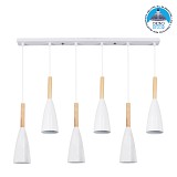 GLOBOSTAR® DILLON 00633 Μοντέρνο Κρεμαστό Φωτιστικό Οροφής με Ντουί 6 x E27 AC 220-240V IP20 - Λευκό & Μπεζ - Μ84 x Π14 x Υ130cm