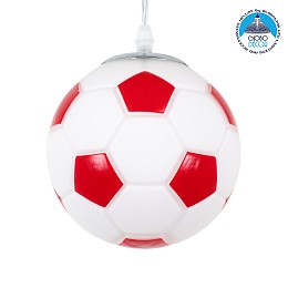 GLOBOSTAR® FOOTBALL 00642 Παιδικό Κρεμαστό Φωτιστικό Οροφής με Ντουί 1 x E27 AC 220-240V IP20 - Λευκό & Κόκκινο - Μ15 x Π15 x Y18cm