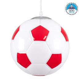 GLOBOSTAR® FOOTBALL 00646 Παιδικό Κρεμαστό Φωτιστικό Οροφής με Ντουί 1 x E27 AC 220-240V IP20 - Λευκό & Κόκκινο - Μ25 x Π25 x Υ25cm