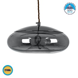 GLOBOSTAR® AXTON 00751 Μοντέρνο Κρεμαστό Φωτιστικό Οροφής LED 5W 500lm 180° AC 220-240V IP20 Θερμό Λευκό 2700K - Sanan SMD Chip - Μαύρο Φιμέ - Μ30 x Π30 x Υ15cm - 2 Xρόνια Εγγύηση