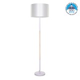 GloboStar® ASHLEY 00826 Μοντέρνο Επιδαπέδιο Φωτιστικό Μονόφωτο 1 x E27 IP20 Λευκό Μέταλλο, Λευκό Ύφασμα & Μπεζ Ξύλο - Μ40 x Π40 x Υ145cm