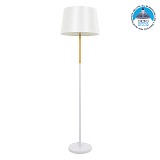 GloboStar® CEDAR 00828 Μοντέρνο Επιδαπέδιο Φωτιστικό Μονόφωτο 1 x E27 IP20 Λευκό Μέταλλο, Λευκό Ύφασμα με Μπεζ Ξύλο - Μ40 x Π40 x Υ148cm