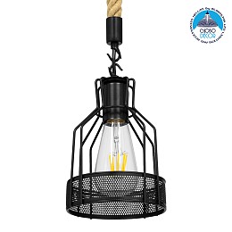 GLOBOSTAR® MASON 00881 Vintage Κρεμαστό Φωτιστικό Οροφής με Ντουί 1 x E27 AC 220-240V IP20 - Μαύρο & Μπεζ - Μ15 x Π15 x Υ24cm