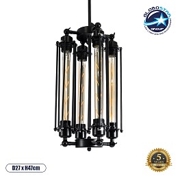 GLOBOSTAR® TUBING 01013 Vintage Κρεμαστό Φωτιστικό Οροφής με Ντουί 4 x E27 AC 220-240V IP20 - Μαύρο - Μ27 x Π27 x Y47cm