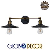 GLOBOSTAR® MINIMALL 01069 Vintage Φωτιστικό Τοίχου - Απλίκα με Ντουί 2 x E27 AC 220-240V IP20 - Μαύρο & Χρυσό - Μ30 x Π60 x Υ18cm