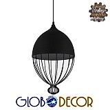 GLOBOSTAR® CANARIO 01107 Vintage Κρεμαστό Φωτιστικό Οροφής με Ντουί 1 x E27 AC 220-240V IP20 - Μαύρο - Μ28 x Π28 x Υ47cm