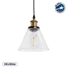 GLOBOSTAR® BINGLEY 01169 Vintage Κρεμαστό Φωτιστικό Οροφής με Ντουί 1 x E27 AC 220-240V IP20 - Διάφανο & Χρυσό - Μ18 x Π18 x Υ20cm