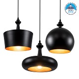 GLOBOSTAR® ROCKFORD 01287 Μοντέρνο Κρεμαστό Φωτιστικό Οροφής με Ντουί 3 x E27 AC 220-240V IP20 - Μαύρο & Χρυσό - Μ86 x Π86 x Υ30cm