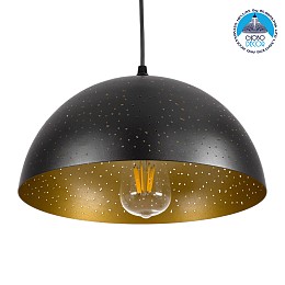 GLOBOSTAR® SOLANA 01301 Μοντέρνο Κρεμαστό Φωτιστικό Οροφής με Ντουί 1 x E27 AC 220-240V IP20 - Μαύρο & Χρυσό - Μ30 x Π30 x Υ15cm