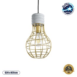 GLOBOSTAR® DURANT 01325 Μοντέρνο Κρεμαστό Φωτιστικό Οροφής με Ντουί 1 x E27 AC 220-240V IP20 - Γκρι & Χρυσό - Μ20 x Π20 x Υ35cm