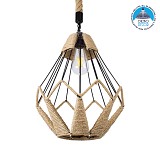 GLOBOSTAR® CONICAL 01617 Vintage Κρεμαστό Φωτιστικό Οροφής με Ντουί 1 x E27 AC 220-240V IP20 - Μαύρο & Μπεζ - Μ30 x Π30 x Υ40cm