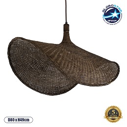 GLOBOSTAR® CUBA 01768 Boho Κρεμαστό Φωτιστικό Οροφής με Ντουί 1 x E27 AC 220-240V IP20 - Καφέ - Μ80 x Π80 x Υ49cm