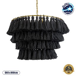 GLOBOSTAR® MISSOULA 02091 Boho Κρεμαστό Φωτιστικό Οροφής με Ντουί 1 x E27 AC 220-240V IP20 - Μαύρο & Χρυσό - Μ60 x Π60 x Υ40cm