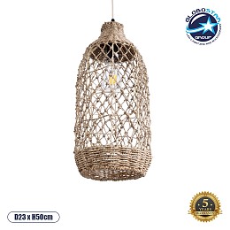 GLOBOSTAR® ECUADOR 02116 Boho Κρεμαστό Φωτιστικό Οροφής με Ντουί 1 x E27 AC 220-240V IP20 - Μπεζ - Μ23 x Π23 x Υ50cm