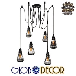 GLOBOSTAR® DROPS 01059 Vintage Κρεμαστό Φωτιστικό Οροφής με Ντουί 6 x E27 AC 220-240V IP20 - Μαύρο - 120cm