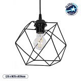 GLOBOSTAR® SOLIS 201-0045 Vintage Κρεμαστό Φωτιστικό Οροφής με Ντουί 1 x E27 AC 220-240V IP20 - Μαύρο - Μ25 x Π25 x Υ24cm