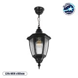 GLOBOSTAR® ENGLAND 202-0013 Vintage Κρεμαστό Φωτιστικό Οροφής με Ντουί 1 x E27 AC 220-240V IP44 - Μαύρο & Διάφανο - Μ20 x Π20 x Υ35cm