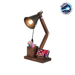 GloboStar® WOODY 202-0060 Μοντέρνο Eπιτραπέζιο Φωτιστικό Πορτατίφ Μονόφωτο 1 x E27 IP20 Καφέ Ξύλο με Μαύρο Μέταλλο - Μ40 x Π40 x Υ27cm