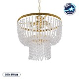 GLOBOSTAR® CRYSTAL 203-0028 Κλασικό Κρεμαστό Φωτιστικό Οροφής με Ντουί 3 x E27 AC 220-240V IP20 - Χρυσό & Διάφανο - Μ41 x Π41 x Υ40cm