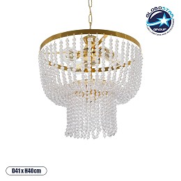 GLOBOSTAR® CRYSTAL 203-0028 Κλασικό Κρεμαστό Φωτιστικό Οροφής με Ντουί 3 x E27 AC 220-240V IP20 - Χρυσό & Διάφανο - Μ41 x Π41 x Υ40cm
