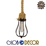 GLOBOSTAR® CAMBER 01595 Vintage Κρεμαστό Φωτιστικό Οροφής με Ντουί 1 x E27 AC 220-240V IP20 - Χάλκινο & Μπεζ - Μ11 x Π11 x Υ25cm