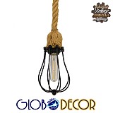GLOBOSTAR® CAMBER 01594 Vintage Κρεμαστό Φωτιστικό Οροφής με Ντουί 1 x E27 AC 220-240V IP20 - Μαύρο & Μπεζ - Μ11 x Π11 x Υ25cm