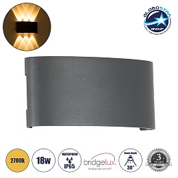 kelvo® SIXOAD 60585 Μοντέρνο Φωτιστικό Τοίχου - Απλίκα LED 18W 1800lm 30° AC 220-240V Αδιάβροχο IP65 Θερμό Λευκό 2700K - CREE XPE Chip & TÜV SÜD Driver - Γκρι Ανθρακί Ματ - Μ17 x Π4 x Υ8cm - 5 Χρόνια Εγγύηση