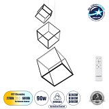 GLOBOSTAR® KIBOO-TRIO 60931 Μοντέρνο Κρεμαστό Φωτιστικό Οροφής LED 90W 10350lm 360° AC 220-240V IP20 Ρυθμιζόμενο Λευκό CCT με Χειριστήριο από 2700K έως 6000K Dimmable - Lumileds SMD Chip - Μαύρο Ματ - Μ60 x Π60 x Υ80cm - 3 Χρόνια Εγγύηση