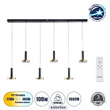 GLOBOSTAR® ZANE 60937 Μοντέρνο Κρεμαστό Φωτιστικό Οροφής LED 100W 11200lm 120° AC 220-240V IP20 Ρυθμιζόμενο Λευκό CCT με Χειριστήριο από 2700K έως 6000K Dimmable - Lumileds SMD Chip - Μαύρο Ματ & Χρυσό - Μ160 x Π15 x Υ20cm - 3 Χρόνια Εγγύηση