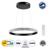 GLOBOSTAR® DIAMOND 61128 Μοντέρνο Κρεμαστό Φωτιστικό Οροφής LED 30W 3513lm 360° AC 220-240V IP20 Ρυθμιζόμενο Λευκό CCT με Χειριστήριο από 2700K έως 6000K Dimmable - Lumileds SMD Chip - Μαύρο Ματ - Μ40 x Π40 x Υ3cm - 3 Χρόνια Εγγύηση