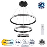 GLOBOSTAR® DIAMOND TRIO 61136 Μοντέρνο Κρεμαστό Φωτιστικό Οροφής LED 100W 12123lm 360° AC 220-240V IP20 Ρυθμιζόμενο Λευκό CCT με Χειριστήριο από 2700K έως 6000K Dimmable - Lumileds SMD Chip - Μαυρό Ματ - Μ60 x Π60 x Υ60cm - 3 Χρόνια Εγγύηση