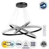 GLOBOSTAR® DIAMOND TRIO 61138-DECO Μοντέρνο Κρεμαστό Φωτιστικό Οροφής LED 120W 14723lm 360° AC 220-240V IP20 Ρυθμιζόμενο Λευκό CCT με Χειριστήριο από 2700K έως 6000K Dimmable - Lumileds SMD Chip - Μαύρο Ματ - Μ80 x Π80 x Υ90cm - 3 Χρόνια Εγγύηση