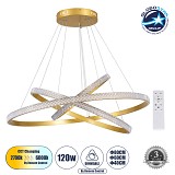GLOBOSTAR® DIAMOND TRIO 61139-DECO Μοντέρνο Κρεμαστό Φωτιστικό Οροφής LED 120W 14723lm 360° AC 220-240V IP20 Ρυθμιζόμενο Λευκό CCT με Χειριστήριο από 2700K έως 6000K Dimmable - Lumileds SMD Chip - Χρυσό Βούρτσας - Μ80 x Π80 x Υ80cm - 3 Χρόνια Εγγύηση
