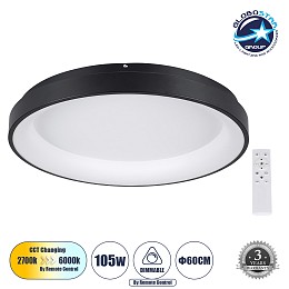 GLOBOSTAR® SALEM 61237 Μοντέρνο Φωτιστικό Οροφής LED 105W 12075lm 120° AC 220-240V IP20 Ρυθμιζόμενο Λευκό CCT με Χειριστήριο από 2700K έως 6000K Dimmable - Lumileds SMD Chip - Μαύρο Ματ - Μ60 x Π60 x Υ8.5cm - 3 Χρόνια Εγγύηση