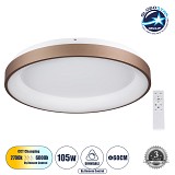 GLOBOSTAR® SALEM 61240 Μοντέρνο Φωτιστικό Οροφής LED 105W 12075lm 120° AC 220-240V IP20 Ρυθμιζόμενο Λευκό CCT με Χειριστήριο από 2700K έως 6000K Dimmable - Lumileds SMD Chip - Χάλκινο - Μ60 x Π60 x Υ8.5cm - 3 Χρόνια Εγγύηση