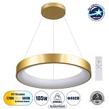 GLOBOSTAR® SALEM 61247 Μοντέρνο Κρεμαστό Φωτιστικό Οροφής LED 105W 12075lm 120° AC 220-240V IP20 Ρυθμιζόμενο Λευκό CCT με Χειριστήριο από 2700K έως 6000K Dimmable - Lumileds SMD Chip - Χρυσό - Μ60 x Π60 x Υ7cm - 3 Χρόνια Εγγύηση