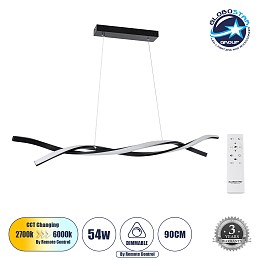 GLOBOSTAR® MORALES 61275 Μοντέρνο Κρεμαστό Φωτιστικό Οροφής LED 54W 6048lm 300° AC 220-240V IP20 Ρυθμιζόμενο Λευκό CCT με Χειριστήριο από 2700K έως 6000K Dimmable - Lumileds SMD Chip - Μαύρο Ματ - Μ90 x Π14 x Υ14cm - 3 Χρόνια Εγγύηση