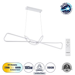 GLOBOSTAR® DOLORES 61280 Μοντέρνο Κρεμαστό Φωτιστικό Οροφής LED 105W 11760lm 300° AC 220-240V IP20 Ρυθμιζόμενο Λευκό CCT με Χειριστήριο από 2700K έως 6000K Dimmable - Lumileds SMD Chip - Λευκό Ματ - Μ110 x Π17 x Υ17.5cm - 3 Χρόνια Εγγύηση