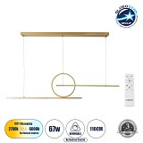 GLOBOSTAR® TEREZA 61289 Μοντέρνο Κρεμαστό Φωτιστικό Οροφής LED 67W 7504lm 300° AC 220-240V IP20 Ρυθμιζόμενο Λευκό CCT με Χειριστήριο από 2700K έως 6000K Dimmable - Lumileds SMD Chip - Χρυσό Βούρτσας - Μ110 x Π4.5 x Υ34cm - 3 Χρόνια Εγγύηση