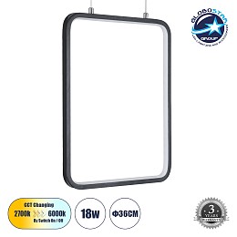 GLOBOSTAR® NEROBA 61302 Μοντέρνο Κρεμαστό Φωτιστικό Οροφής LED 18W 1980lm 360° AC 220-240V IP20 Ρυθμιζόμενο Λευκό CCT με On/Off 2700K/4500K/6000K - Lumileds SMD Chip - Μαύρο Ματ - Μ29 x Π2 x Υ36cm - 3 Χρόνια Εγγύηση