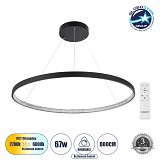 GLOBOSTAR® DIAMOND 61520 Μοντέρνο Κρεμαστό Φωτιστικό Οροφής LED 67W 7504lm 360° AC 220-240V IP20 Ρυθμιζόμενο Λευκό CCT με Χειριστήριο από 2700K έως 6000K Dimmable - Lumileds SMD Chip - Μαύρο Ματ - Μ80 x Π80 x Υ110cm - 3 Χρόνια Εγγύηση