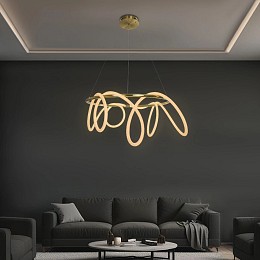 kelvo® GLOW 61660 Μοντέρνο Κρεμαστό Φωτιστικό Οροφής LED 69W 6900lm 360° AC 220-240V IP20 Ρυθμιζόμενο Λευκό CCT με Χειριστήριο από 2700K έως 6000K Dimmable - Lumileds SMD Chip - Χρυσό Πλατίνα & Λευκό Νήμα - Μ100 x Π100 x Υ70cm - 3 Χρόνια Εγγύηση