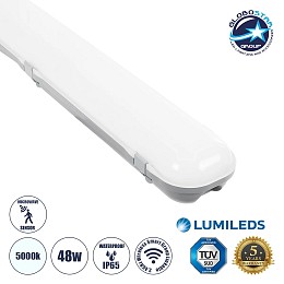 GLOBOSTAR® SMARTGROUP 61702 Γραμμικό Βιομηχανικό Φωτιστικό Tri-Proof Τεχνολογίας Smart Group Linkable Control System 2.4Ghz με Αισθητήρα Κίνησης Microwave LED 48W 5760lm 120° AC 220-240V Αδιάβροχο IP65 Φυσικό Λευκό 5000K - Lumileds SMD Chip & TÜV SÜD Driv