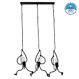 GLOBOSTAR® LITTLE MAN 00980 Μοντέρνο Κρεμαστό Φωτιστικό Οροφής με Ντουί 3 x E27 AC 220-240V IP20 - Μαύρο - Μ70 x Π10 x Υ105cm
