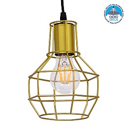 GLOBOSTAR® CAGE 00950 Vintage Κρεμαστό Φωτιστικό Οροφής με Ντουί 1 x E27 AC 220-240V IP20 - Χρυσό - Μ15 x Π15 x Y22cm