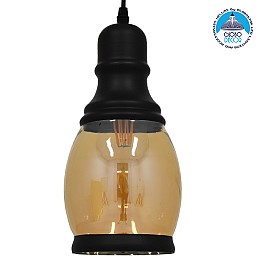 GLOBOSTAR® OLIVER 01507 Vintage Κρεμαστό Φωτιστικό Οροφής με Ντουί 1 x E27 AC 220-240V IP20 - Μελί & Μαύρο - Μ14 x Π14 x Υ30cm