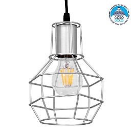 GLOBOSTAR® CAGE 00951 Vintage Κρεμαστό Φωτιστικό Οροφής με Ντουί 1 x E27 AC 220-240V IP20 - Ασημί - Μ15 x Π15 x Y22cm